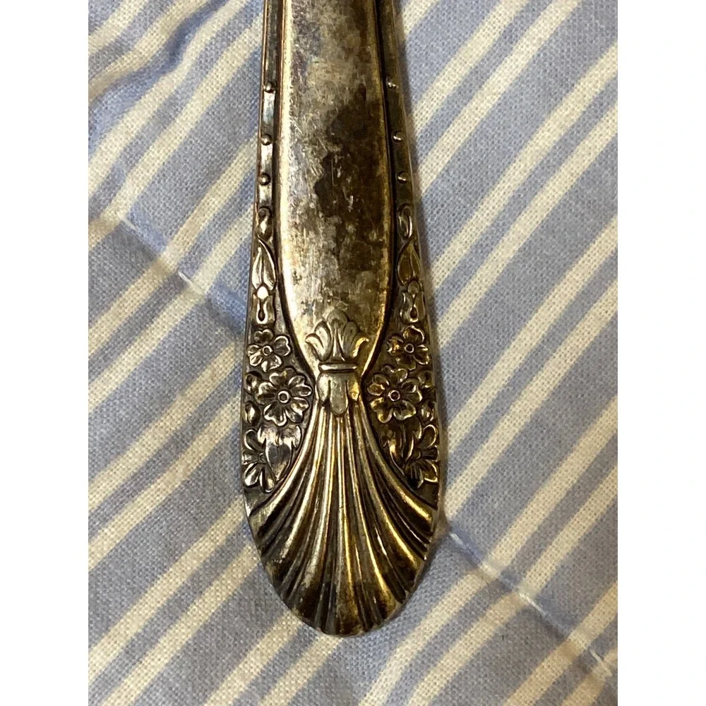 Vintage Wm Rogers Floral Meat Fork & Crown Silverplate Pie Server Patina Set